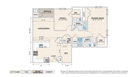 Floor plan for 2 beds, 2 baths, 1118 sqft
